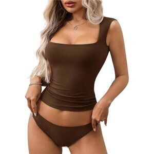 Women's Square Neck Tank Tops Basic Fitted Cami Summer Going Out Top